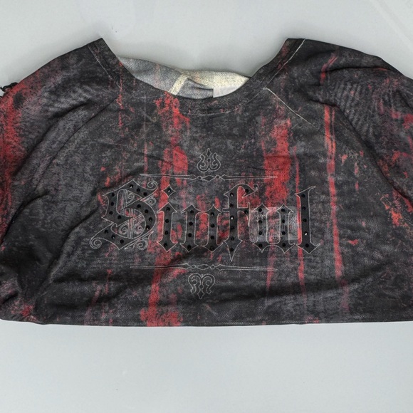 Sinful By Affliction Angel Wings Sheer Short Sleeve Crop Top - NWT - Picture 10 of 12